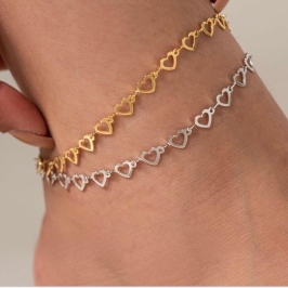 TORNOZELEIRA CORAÇÃO VAZADO EM BANHO DE RÓDIO BRANCO