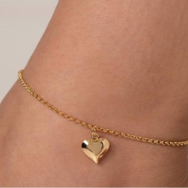 TORNOZELEIRA CORAÇÃO LISA EM BANHO DE OURO 18K