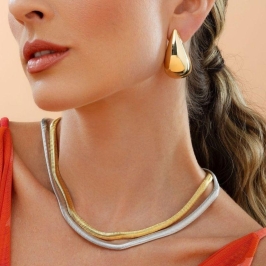 COLAR CHOKER MALHA ROLIÇA EM BANHO DE RÓDIO BRANCO