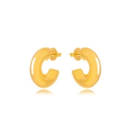 BRINCO ARGOLA TUBO LISA EM BANHO DE OURO 18K