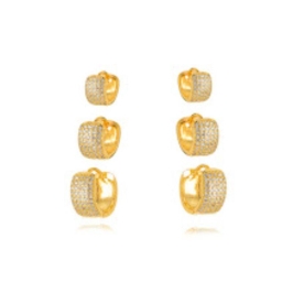 BRINCO TRIO ARGOLA MICRO ZIRCÔNIA  EM BANHO DE OURO 18K
