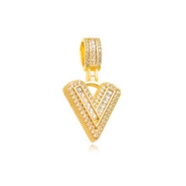 PINGENTE CRAVEJADO LETRA V EM BANHO DE OURO 18K