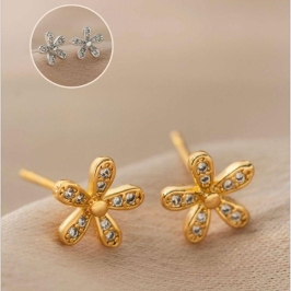 BRINCO FLOR MICRO ZIRCÔNIA EM BANHO DE OURO 18K