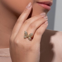 ANEL BORBOLETA MICRO ZIRCÔNIA EM BANHO DE OURO 18K