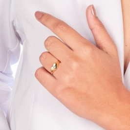 ANEL CORAÇÃO ZRICÔNIA EM BANHO DE OURO 18K