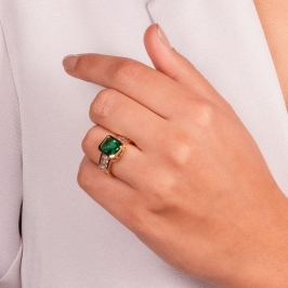 ANEL NAVETE QUAREADO TURMALINA EM BANHO DE OURO 18K