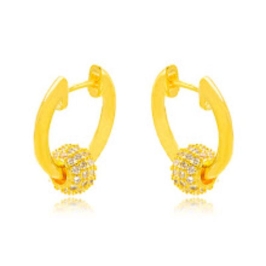 BRINCO ARGOLA ESFERA CRAVEJADA EM BANHO DE OURO 18K
