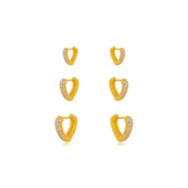 BRINCO TRIO ARGOLA CORAÇÃO CRAVEJADO EM BANHO DE OURO 18K