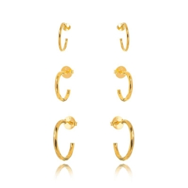 BRINCO TRIO ARGOLA LISA EM BANHO DE OURO 18K
