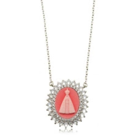 COLAR NOSSA SENHORA CRAVEJADO EM BANHO DE RÓDIO BRANCO