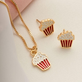 CONJUNTO PIPOCA ESMALTADO EM BANHO DE OURO 18K