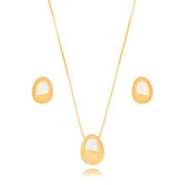 CONJUNTO OVAL LISO EM BANHO DE OURO 18K
