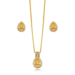 CONJUNTO GOTA MICRO ZIRCÔNIA CITRINO EM BANHO DE OURO 18K