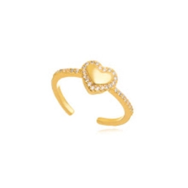 ANEL CORAÇÃO MICRO ZIRCÔNIA EM BANHO DE OURO 18K.