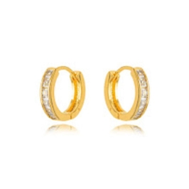 BRINCO ARGOLA CRISTAIS EM BANHO DE OURO 18K