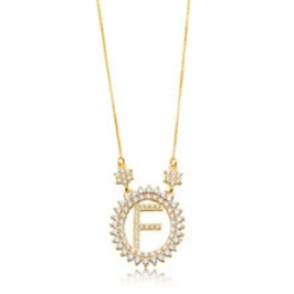 COLAR LETRA F MICRO ZIRCÔNIA EM BANHO DE OURO 18K