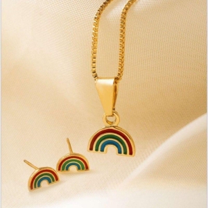 CONJUNTO ARCO ÍRIS ESMALTADO EM BANHO DE OURO 18K