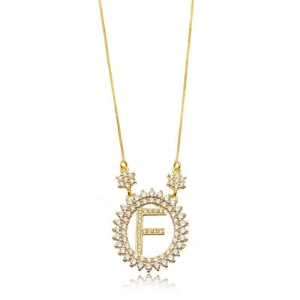COLAR LETRA F MICRO ZIRCÔNIA EM BANHO DE OURO 18K