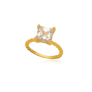 ANEL SOLITÁRIO SQUARE CRYSTAL EM BANHO DE OURO18K