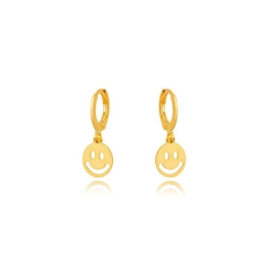 BRINCO ARGOLA CLICK COM PINGENTE SMILEY - BANHO OURO 18K