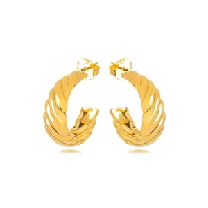 BRINCO MEIA ARGOLA ESTILO CROISSANT EM BANHO DE OURO 18K