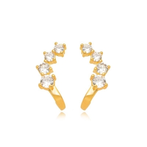 BRINCO EAR HOOK DE ZIRCÔNIAS CRESCENTES - BANHO DE OURO 18