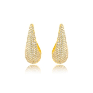 BRINCO ARGOLA CLICK GOTA PAVÊ - BANHO DE OURO 18K