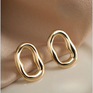 BRINCO ELIPSE ORGÂNICA VAZADA - BANHO DE OURO 18K