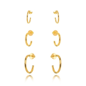 BRINCO TRIO DE ARGOLAS DIAMANTADAS -   BANHO DE OURO 18K