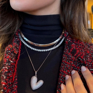 COLAR CHOKER RÍGIDA SLIM EM BANHO DE RÓDIO BRANCO