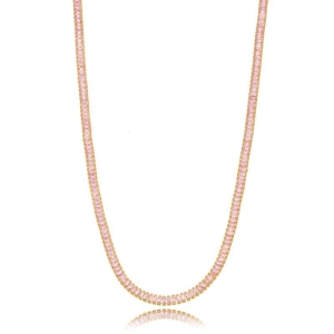 COLAR RIVIERA DE ZIRCÔNIAS ROSAS - BANHO DE OURO 18K