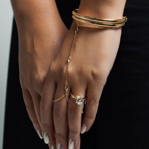 PULSEIRA ANEL COM ZIRCÓNIAS MARQUISE - BANHO DE OURO 18K