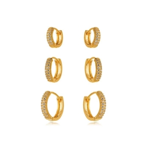 BRINCO TRIO DE ARGOLAS CLICK CRAVEJADAS BANHO OURO 18K