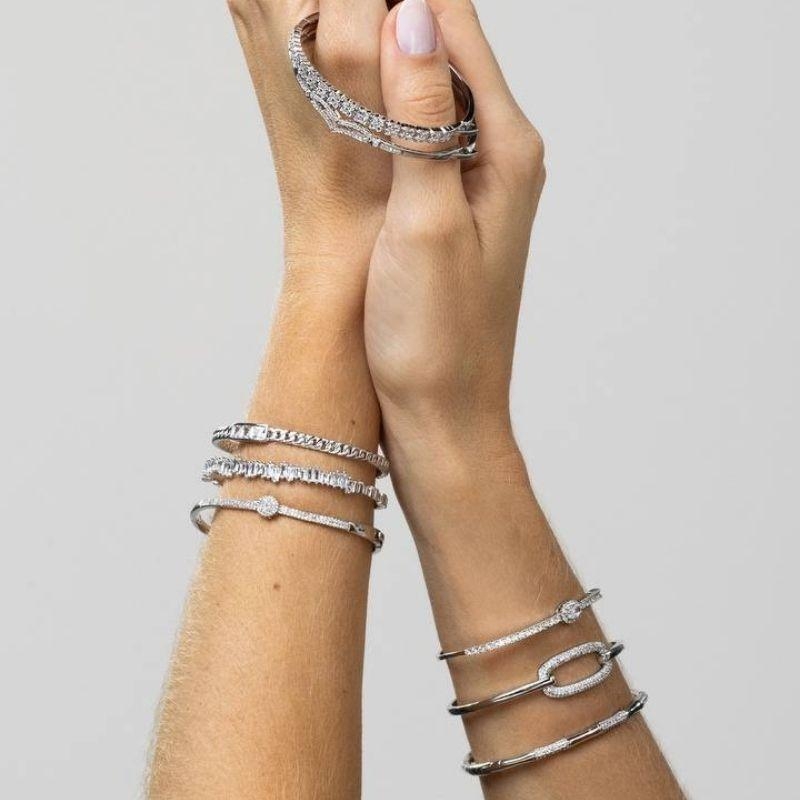 PULSEIRA BRACELETE CRAVEJADO  MICRO ZIRCÔNIA EM BANHO DE RÓDIO BRANCO