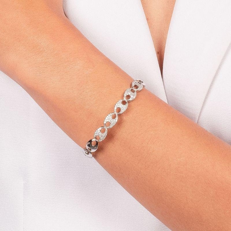PULSEIRA BRACELETE LACRE MICRO ZIRCÔNIA EM BANHO DE RÓDIO BRANCO