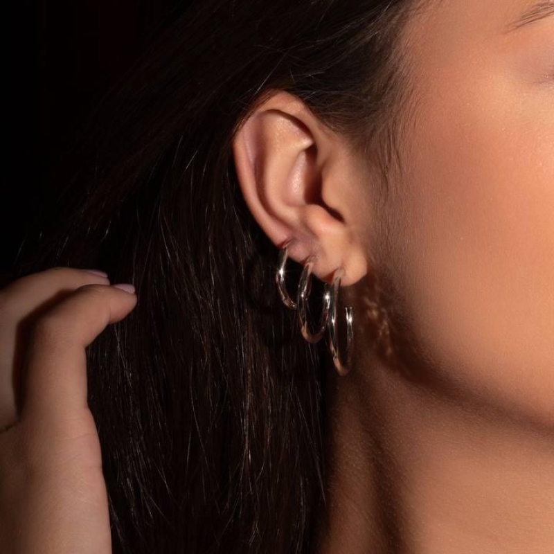 BRINCO TRIO ARGOLA LISA EM BANHO DE RÓDIO BRANCO