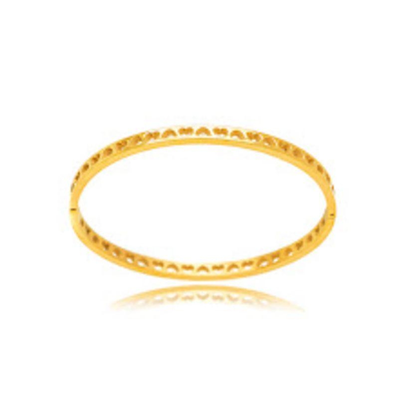 PULSEIRA BRACELETE CORAÇÃO VAZADO EM BANHO DE OURO 18K