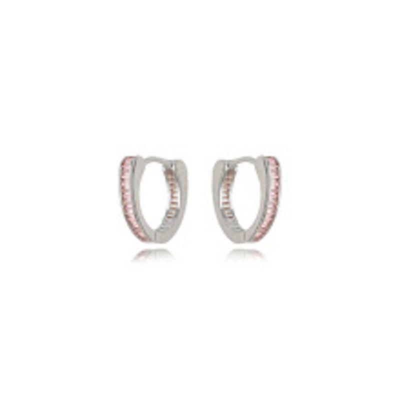BRINCO ARGOLA CRISTAIS QUARTZO ROSA EM BANHO DE RÓDIO BRANCO