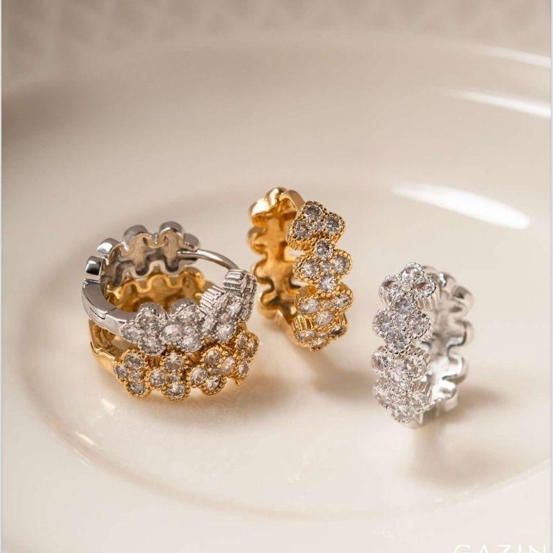 BRINCO FLOR MICRO ZIRCÔNIA EM BANHO DE OURO 18K