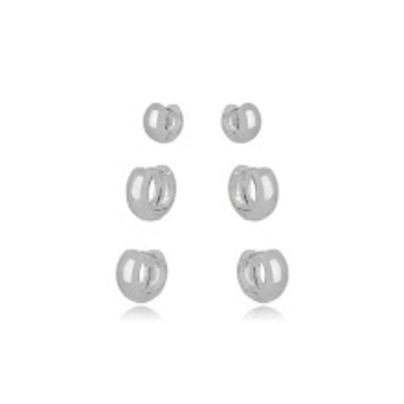 BRINCO TRIO ARGOLA LARGA LISA EM RÓDIO BRANCO
