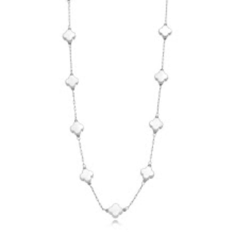 COLAR TREVO MADREPÉROLA COM BANHO DE RÓDIO BRANCO