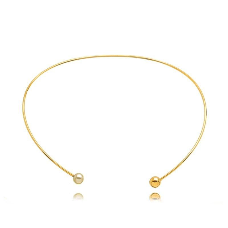 CHOKER ARO BOLA PÉROLA EM BANHO DE OURO 18K