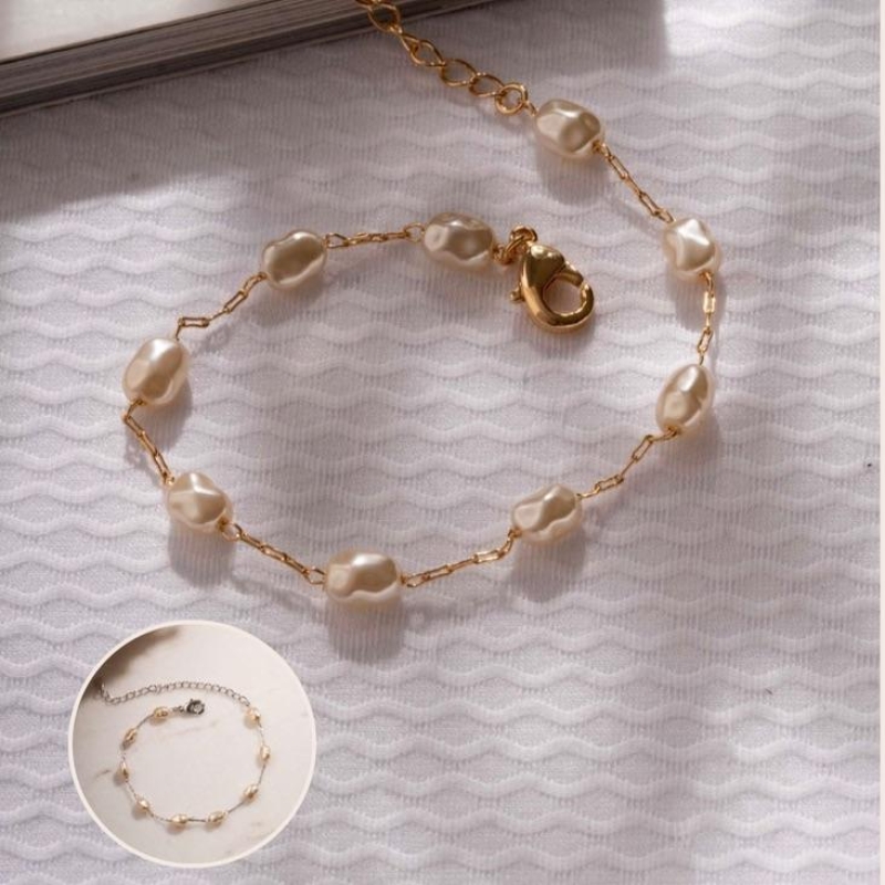 PULSEIRA PÉROLA LISA EM BANHO DE OURO 18K