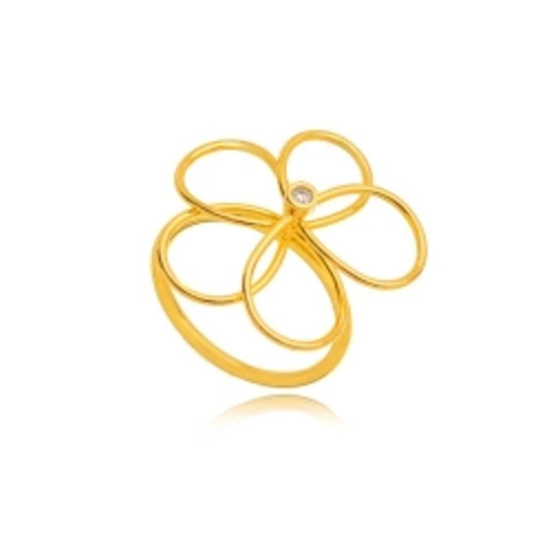 ANEL FLOR VAZADO LISO EM BANHO DE OURO 18K