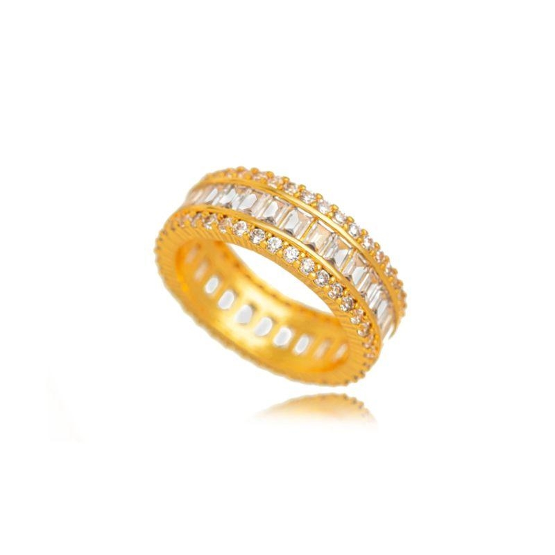 ANEL NAVETE MICRO ZIRCÔNIA CRISTAL EM BANHO DE OURO 18K