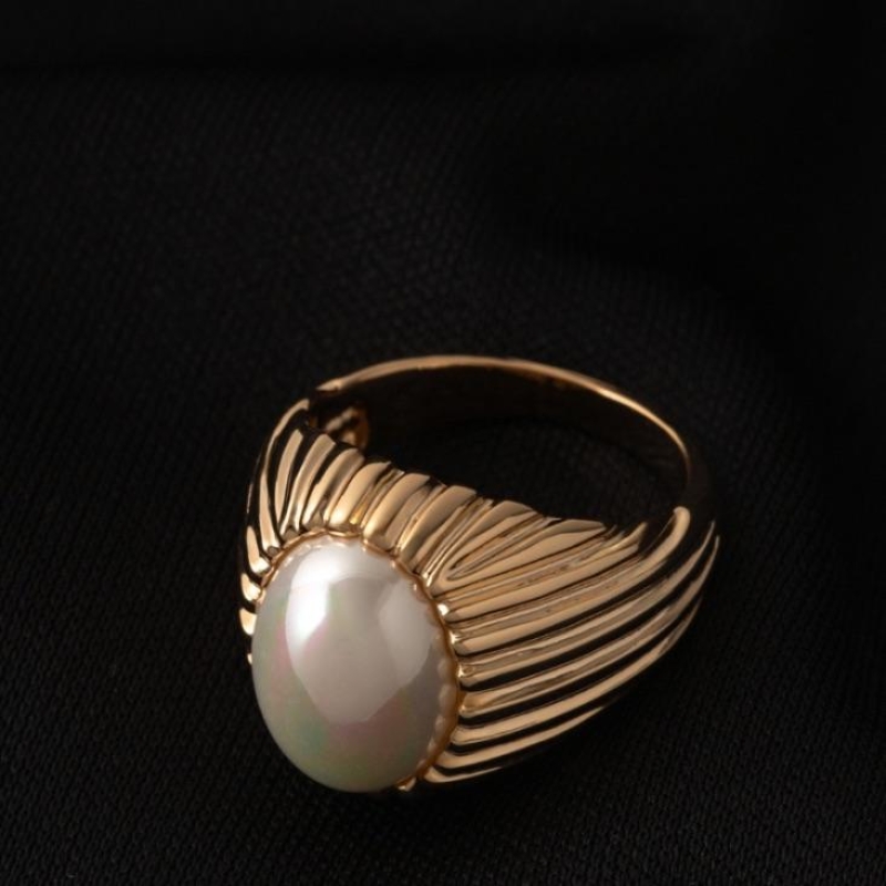 ANEL PEROLA DETALHADO EM BANHO DE OURO 18K