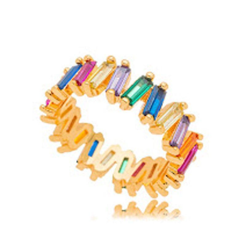 ANEL ZIG ZAG CRISTAIS COLOR EM BANHO DE OURO 18K