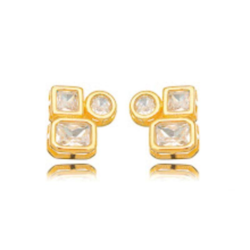 BRINCO CRISTAIS LISO EM BANHO DE OURO 18K