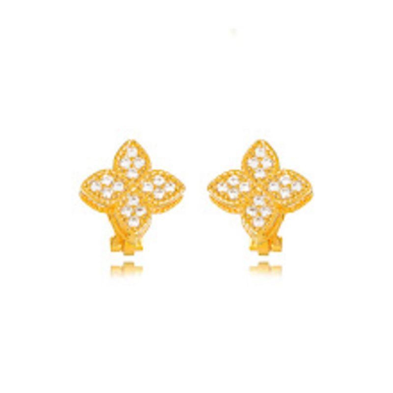 BRINCO DE PRESSÃO FLOR MICRO ZIRCÔNIA EM BANHO DE OURO 18K