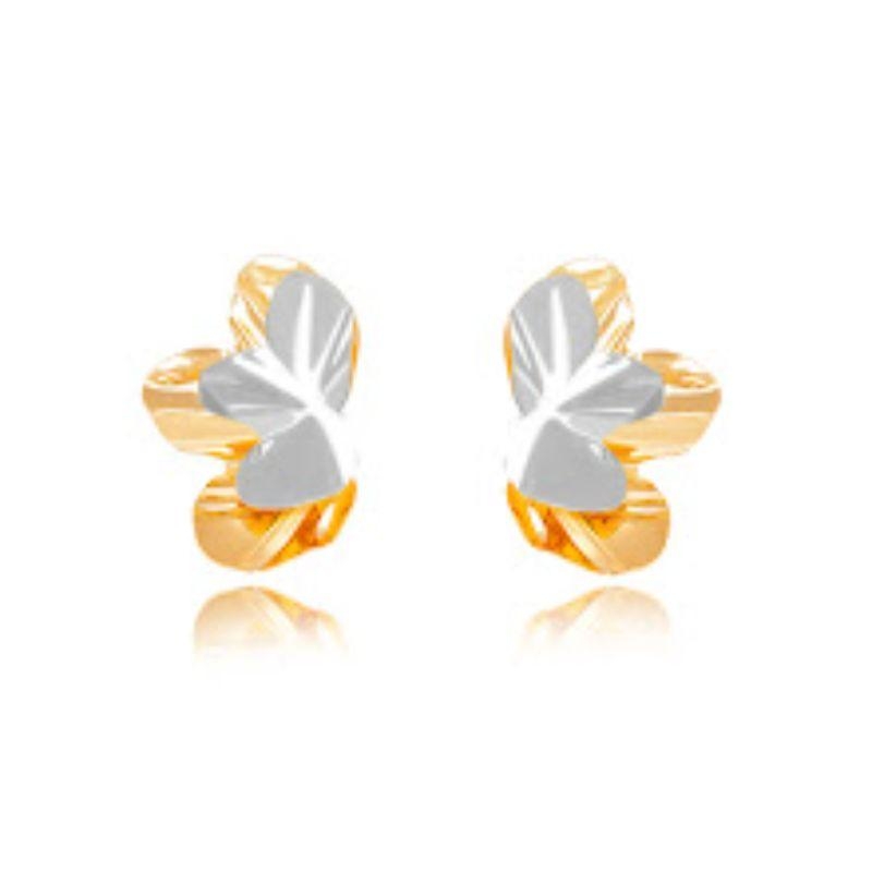 BRINCO FLOR ORGÂNICO EM BANHO DE RÓDIO BRANCO E OURO 18K